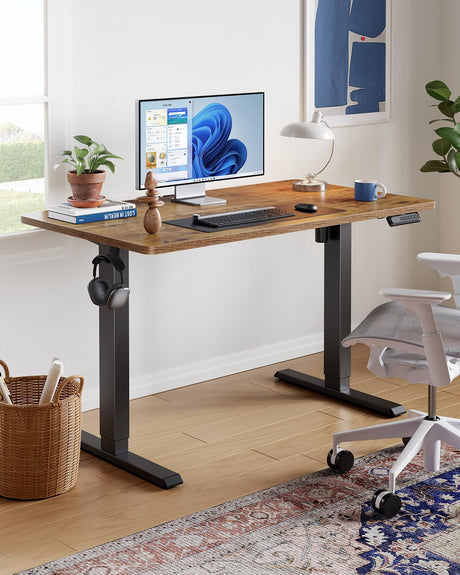 HUANUO 48" x 24" Electric Standing Desk Adjustable Height, 4 Memory Height Settings, Headphone Hook, Cable Manager, Sit Stand Up Desk for Home Office & Computer Workstation, Vintage Brown HUANUO