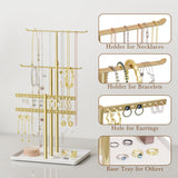 susswiff Jewelry Holder Organizer Stand - Adjustable Jewelry Tree 17.5" Height (Max), Jewlery Hanger for Necklaces, Bracelets, Earrings, Aesthetic for Storage and Display, Metal, Gold and White susswiff