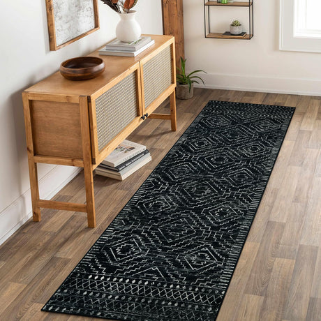 Wonnitar Moroccan Runner Rugs for Hallway 2'6"x8', Black Washable Boho Kitchen Non-Slip Rug Runner, Geometric Tribal Long Soft Bathroom Accent Area Rug for Entryway Laundry Bedroom (Black,2'6"x8') Wonnitar