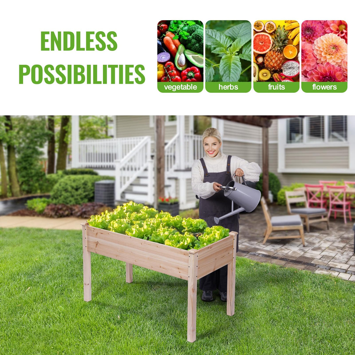 Backyard Expressions Wooden Raised Garden Bed | 48" x 24" x 30" Elevated Planter Box with Included Bed Liner | Outdoor Vegetable, Flower, and Herb Gardening BACKYARD EXPRESSIONS PATIO · HOME · GARDEN