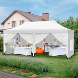 DWVO 10x20 Pop Up Heavy Duty Canopy Tent with 6 sidewalls, Roller Bag, 4 Ropes & 12 Stakes, 4 DIY Banners & 6 Sandbags for Patio, Party, Exhibition, Commerce (White) DWVO