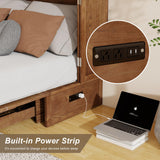 Keloyid Solid Wood Murphy Bed Cabinet：Queen Size Murphy Bed with USB Charging Station and Large Storage Drawer for Home，Optimize Sleeping Space（Mattress Not Included） Khaki-23 Keloyid