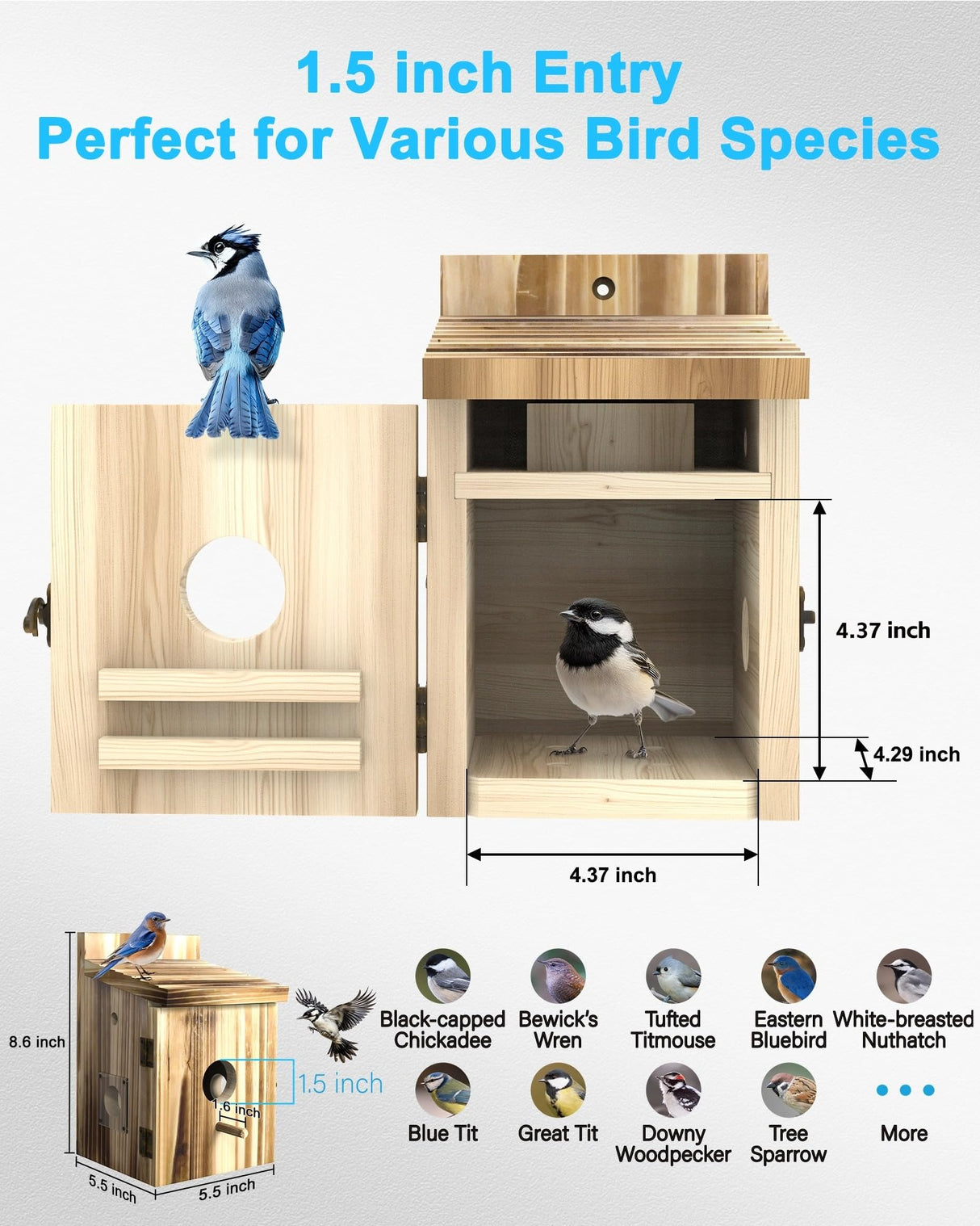Bird House with Camera Smart Bird House Camera for Small Birds Nesting, 2K HD Wi-Fi Bird Watching Camera, Auto Detect&Notify, Night Vision, APP Control, Wooden Birdhouse with Camera Inside (Plug-In) KinetCam