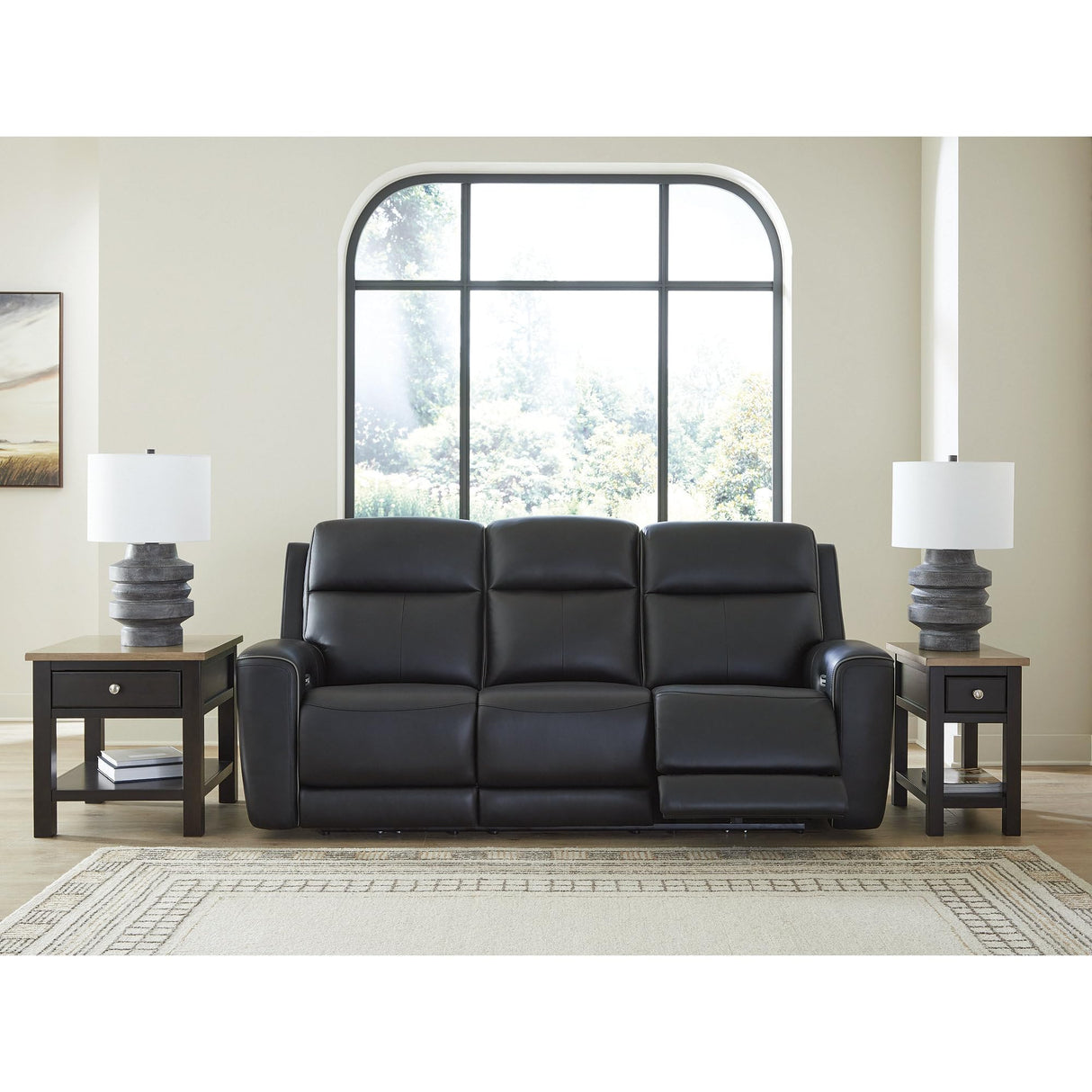 Signature Design by Ashley 5Z-Dreamlight Modern Leather Match Power Reclining Sofa with Drop Down Table, Massage System and Adjustable Headrest, Black Signature Design by Ashley