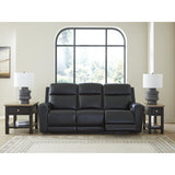 Signature Design by Ashley 5Z-Dreamlight Modern Leather Match Power Reclining Sofa with Drop Down Table, Massage System and Adjustable Headrest, Black Signature Design by Ashley