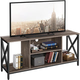 Yaheetech TV Stand for 65 Inch TV, 55'' Wide Entertainment Center TV Console with Open Storage Shelves for Living Room, TV Table for Home with Metal Support, Taupe Wood Yaheetech