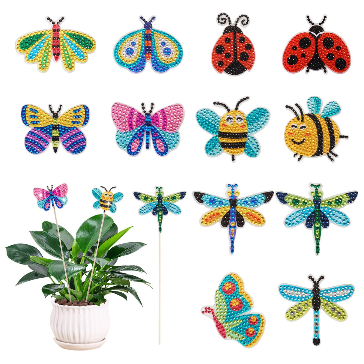 Boutigem 12Pcs Insect Diamond Art Painting Kit for Garden Decor 5D Butterfly Dragonfly Ladybug Bee Diamond Painting Stakes Supplies for Adult Beginner Party Home Ornament Boutigem