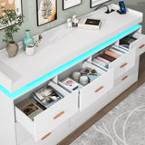 Hlivelood 10 Drawer Dresser with LED Light and Charging Station, Modern Chest of Drawers for Closet, Wide Drawer Organizer Cabinet for, Living Room, Entryway, Hallway, White Hlivelood