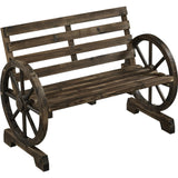 Yaheetech 41in Antique Chariot Wheel Outdoor Bench for 2 - Dark Brown Wooden Garden Furniture Yaheetech