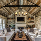 brfaixla 12-Light Wooden Wagon Wheel Chandelier Farmhouse, 31.5'' Black&Cream Colored Chandelier Pendant Light for Living Room, Industrial Rustic Round Wood Chandeliers for Dining Room Entryway Porch brfaixla