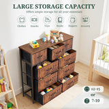 9-Drawer Dresser for Bedroom, Anti-Tip Tall Storage Organizer Chest of Drawers with Wooden Top and Metal Frame Fabric Bins for Closet, Living Room, Hallway, Entryway, Brown SageNest