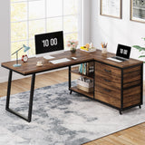 Tribesigns L-Shaped Computer Desk with 3 Drawers, Reversible Corner Home Office Desk with Shelves, 53-Inch Industrial PC Desk Study Writing Table Workstation for Small Space, Rustic Brown Tribesigns