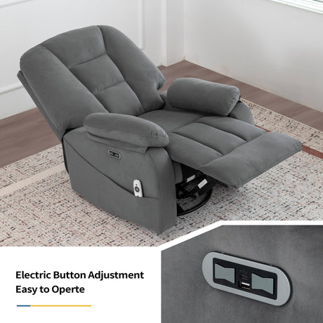 Sftaiyou Power Swivel Rocker Recliner Chair for Adults,Rocking Reclining Chair for Living Room with Massage and Heat, Electric Fabric Recliner Sofa Chair with USB and Type-C Port (Gray) Sftaiyou