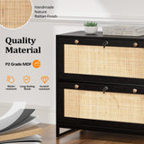 VINGLI Black Rattan 2 Drawer Lateral File Cabinet with Lock, Wood Locking File Cabinets for Home Office, File Cabinet Printer Stand for Hanging Letter/Legal Size Labeled Folders, Oak, 30W x 16D x 28H VINGLI