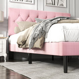 HAOARA Full Size Platform Bed Frame with Upholstered Button Tufted Headboard, Mattress Foundation with Wooden Slat Support, Noise Free, No Box Spring Needed, Easy Assembly, Pink Velvet HAOARA