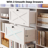 ANCTOR Book Shelf with Light and Drawers, 55" W x 79" H, 7-Tier Double Wide Bookshelf with Pegboard, Freestanding Deep Bookcase for Living Room, White ANCTOR