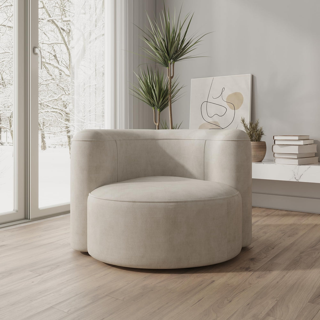 Acanva Luxury Modern Tight Curved Back Velvet Sofa, Minimalist Style Comfy Couch for Living Room Apartment Reception Space, Cream Single Chair Acanva