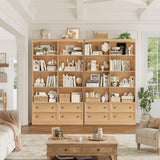 FINETONES 71" Tall Bookshelf with 4 Drawers, 6-Tier Double Wide Bookshelves and Bookcases with Storage, Natural Bookshelf Large Open Bookshelves Standing Book Cabinet for Home Office FINETONES