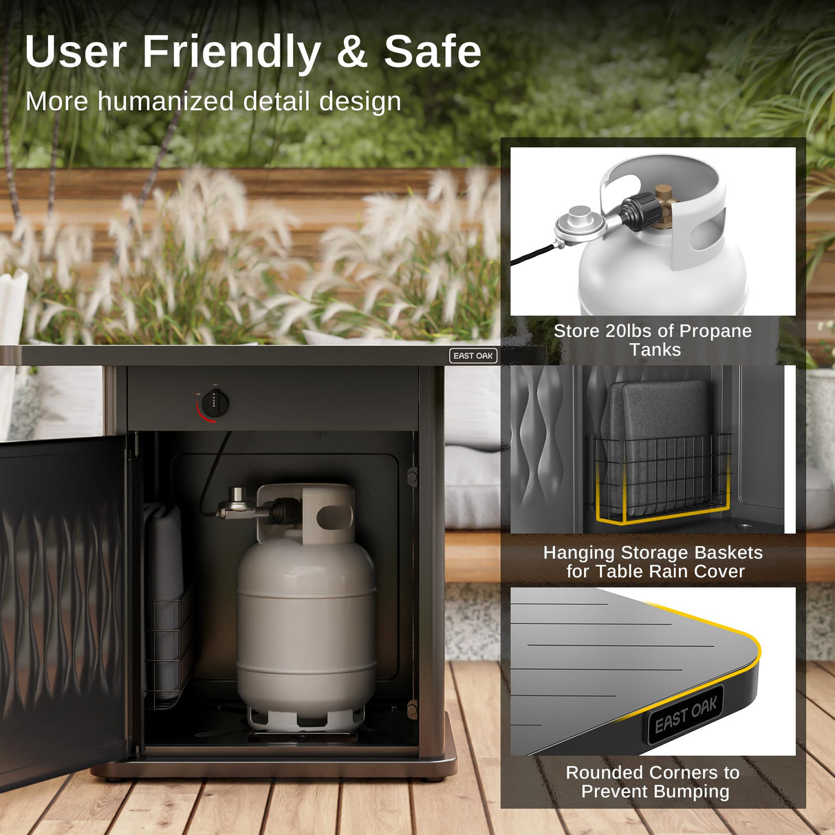 EAST OAK 28'' Propane Fire Pit Table, 50,000 BTU Steel Gas FirePit for Outdoor, Outside Patio Deck and Garden, CSA Certified Fire Table with Magnetic Lid, Cover-Storage Basket and Lava Rock , Black EAST OAK