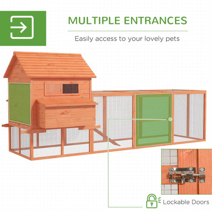 PawHut 145" Chicken Coop Large Chicken House Rabbit Hutch Wooden Poultry Cage Pen Garden & Backyard with Run & Inner Hen House Space - WoodArtSupply