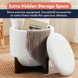 Ornavo Home Decor Round Ottoman with Storage, Boucle White Teddy Round Vanity Chair Stool Ottoman Pouf with Storage for Living Room and Bedroom Ornavo Home