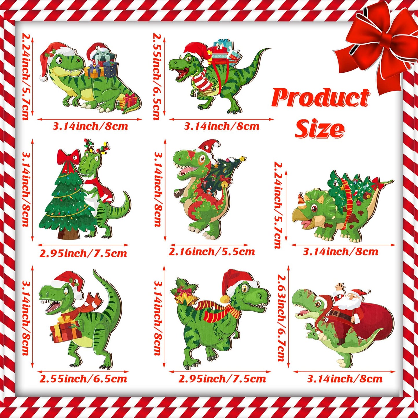 BBTO 40 Pcs Christmas Dinosaur Ornaments Christmas Tree Topper Ornaments Wood Decorative Hanging Dinosaur Wooden Ornaments for Christmas Tree Xmas Party Holiday Decoration