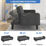 Yaheetech 63" Convertible Couch Small Futon Sofa Bed with 2 USB Ports, Reclining Backrest & Removable Armrests, Mid Century Modern Loveseat for Living Room, Apartment, Office, Dark Gray Yaheetech