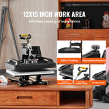VEVOR Heat Press 12X15 Inch Heat Press Machine 5 in 1 800W Heat Press Machine for T-Shirts Sublimation Printer Transfer with Accurate Large Screen Display Dual-Tube Heating for DIY T-Shirts Cap Mugs VEVOR
