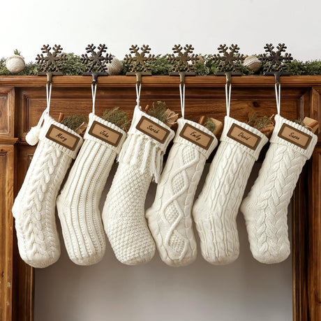 Christmas Stockings: 6 Pack 18 Inch Cream White Cable Knit PPersonalized Christmas Stockings, Rustic Hanging Xmas Stockings Farmhouse Boho Beige Knitted Stockings Decorations for Family Holiday Decor Pawliss