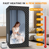 Lajou Portable Sauna Box for Home Steam Sauna Indoor Foldable Sauna Tent Personal Full Body Spa with 3L 110V 1200W Steamer, Remote Control, Folding Chair, 9 Levels, Black, 35.4"x35.4"x70.9" Lajou