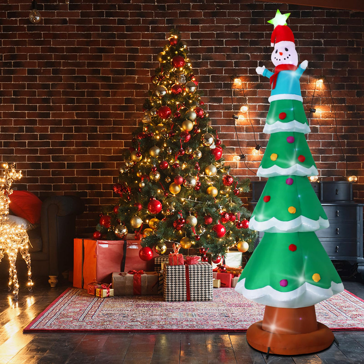 SHDEJTG 13ft Christmas Inflatable Outdoor Decoration Standing Christmas Tree Snowman Inflatable Patio Decoration with Built-in LED Lights for Christmas Holiday Party, Patio, Lawn Decoration SHDEJTG