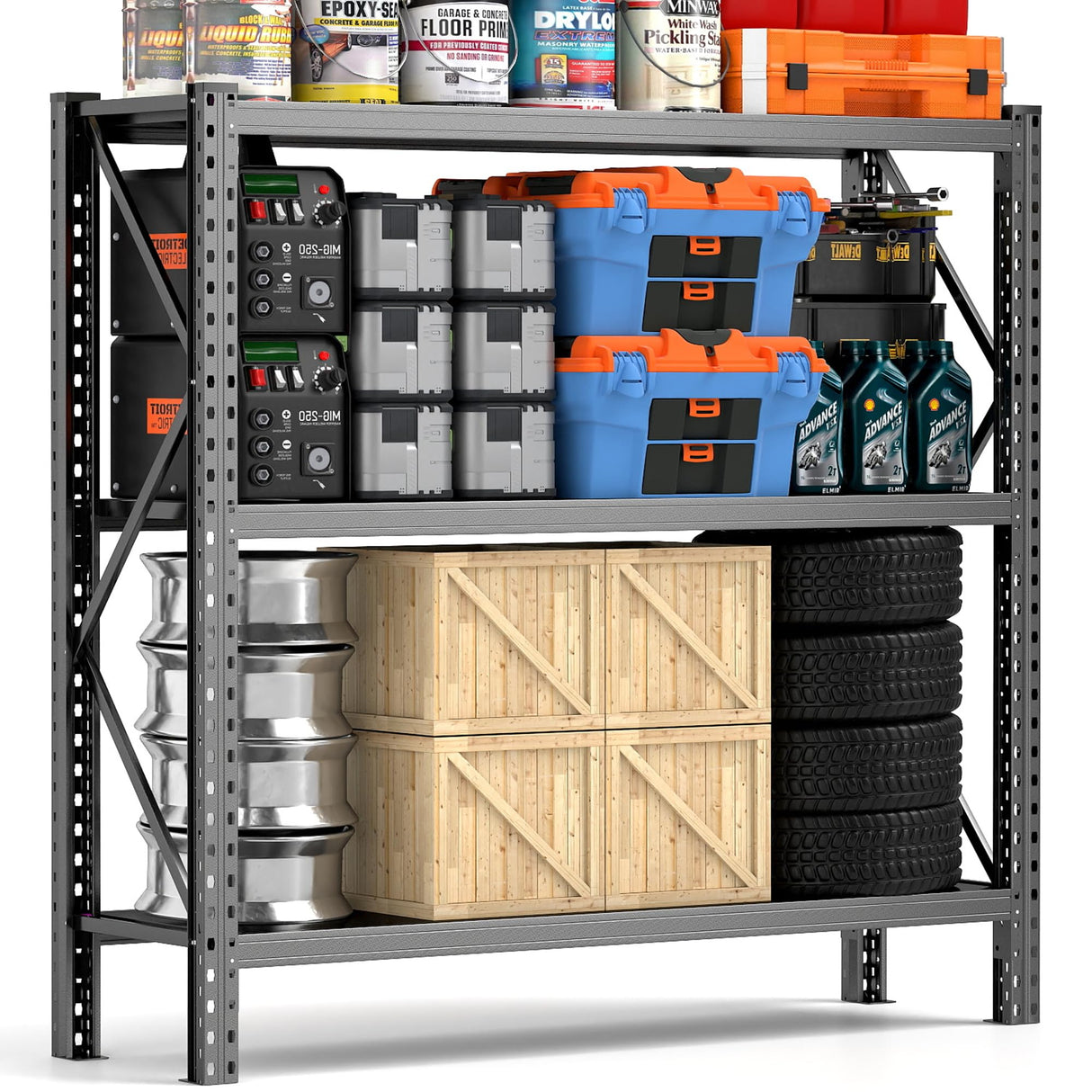 Notmise 67" W Metal Shelves, 4200LBS Heavy Duty Garage Shelving, Adjustable Garage Shelves, Shelving Units and Storage, Shelf, for Basement Workshop, 67" W×63" H×19.6" D, Black Notmise