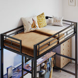 ANCTOR Loft Bed Twin Size with Desk and 4 Storage Shelves, Metal Loft Bed Frame with Power Outlet and LED Lighted, Safety Guard & Ladder, Space-Saving, Noise Free, Black ANCTOR