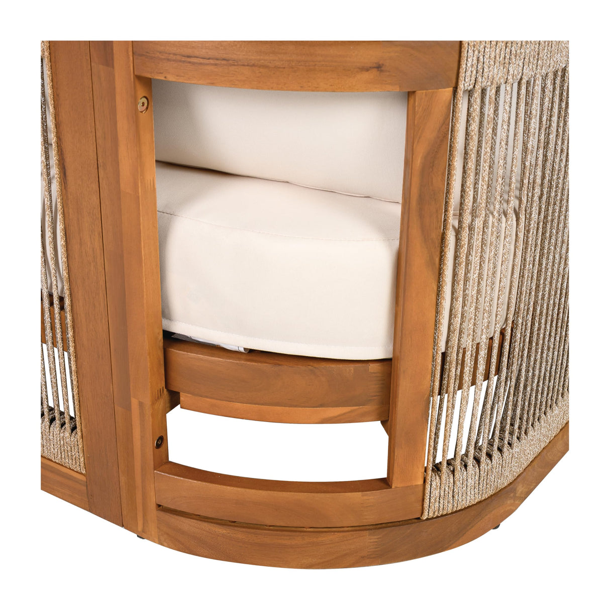 Merax 4-Piece Patio Premium Acacia Wood Outdoor Furniture Set,All Weather Curved Tub Design with Woven Rope Accents Loveseat Chairs and Table for Backyard, Balcony and Deck,Teak+ Beige Merax