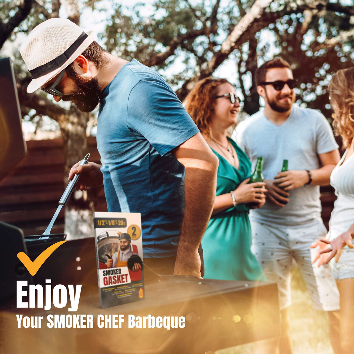 Smoker Chef XXL 20 FT Grill Gasket for Smokers - Black 1/2’’ x 1/8’’ Hi Temp Seal Smoker Gasket – 2-Pack x 10 FT Self Stick Black Nomex Fire Tape for BBQ Lid – High Heat Temperature Material Replace Smoker Chef