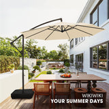 wikiwiki 10ft Patio Umbrella with Base Included, Outdoor Offset Cantilever Umbrella, Infinite Tilt, Crank and Cross Base, Beige wikiwiki