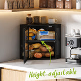 BMOSU Corner Bread Box for Kitchen Countertop Double Layer Bamboo Wooden Bread box Large Capacity Bread Storage Bin(Black, Medium) BMOSU