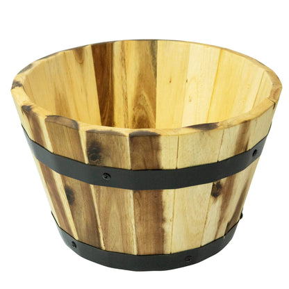 Thirteen Chefs Villa Acacia Round Wooden Farmhouse Planter 11 Inch Plant and Flower Pot for Outdoor Gardens