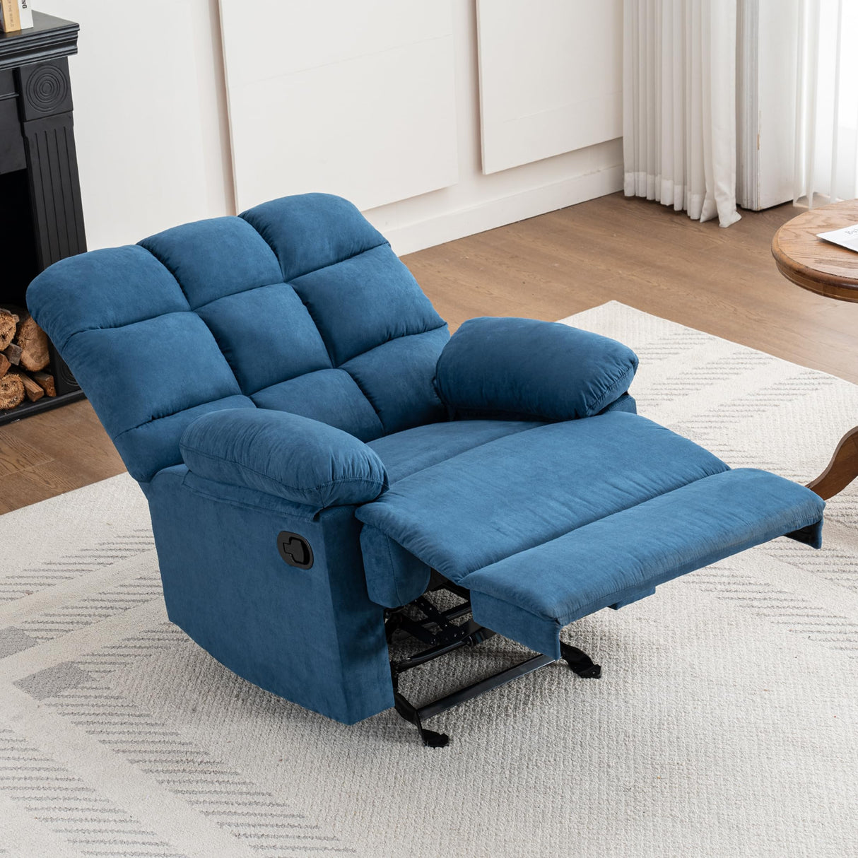 Ketaiyou Rocker Recliner Chair, Overstuffed Manual Rocking Recliner for Adults, Upholstered Comfy Soft Fabric Living Room Reclining Sofa Chair (Blue) Ketaiyou