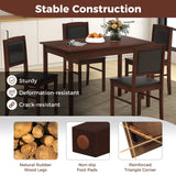 POWERSTONE Farmhouse Wood Dining Table Set for 4, Space-Saving Kitchen Table 4 Chairs Paded PU Leather, Rectangular 5 Piece Dining Table Set 4 Rubberwood Legs Chairs for Kitchen Indoor Dinner (Brown) POWERSTONE
