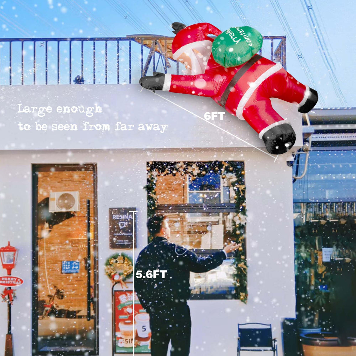 TwoBees 6FT Christmas Inflatables Outdoor Decorations Joy Hanging Santa Claus Gift Bag, Very Bright LED Lights Blow Up Giant Christmas Decor for Indoor Yard Outside Fall Vacation Holiday Party Lawn TwoBees