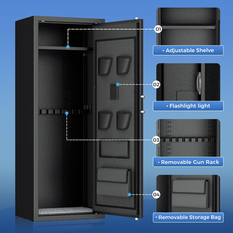 Greenvelly 10 Gun Safe for Rifles and Pistols,Gun Cabinet with Password Lock for Home,Office,Bedroom(10-14Guns,Assembly Required) Greenvelly
