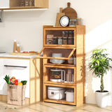 Giantex 4-Tier Bookcase with Clear Doors, 55" Bamboo Bookshelf with Flip-up Acrylic Doors, Freestanding Cube Storage Organizer with Shelves, Wooden Display Cabinet for Living Room, Study (Natural) Giantex