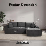 108" Cloud Sectional Couch with L-Shape Chaise, Modern Modular Sofa with Deep Seat, Boneless Cloud Couches for Living Room Bedroom, No Assembly Required, Plush Corduroy (Dark Gray, Right Facing Chaise ElfinAura