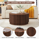 31.5" Round Coffee Table with Storage, Mid Century Modern Coffee Tables with Fluted Base, Wooden Circle Accent Center Table for Living Room Small Space Apartment Office (Walnut) LEVNARY