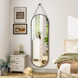 HARRITPURE 16"x48" Oval Hanging Mirror with Leather Strap Full Length Mirror Aluminum Frame Wall-Mounted Hanging Mirrors for Bathroom Vanity Living Room Bedroom Entryway Decor HARRITPURE