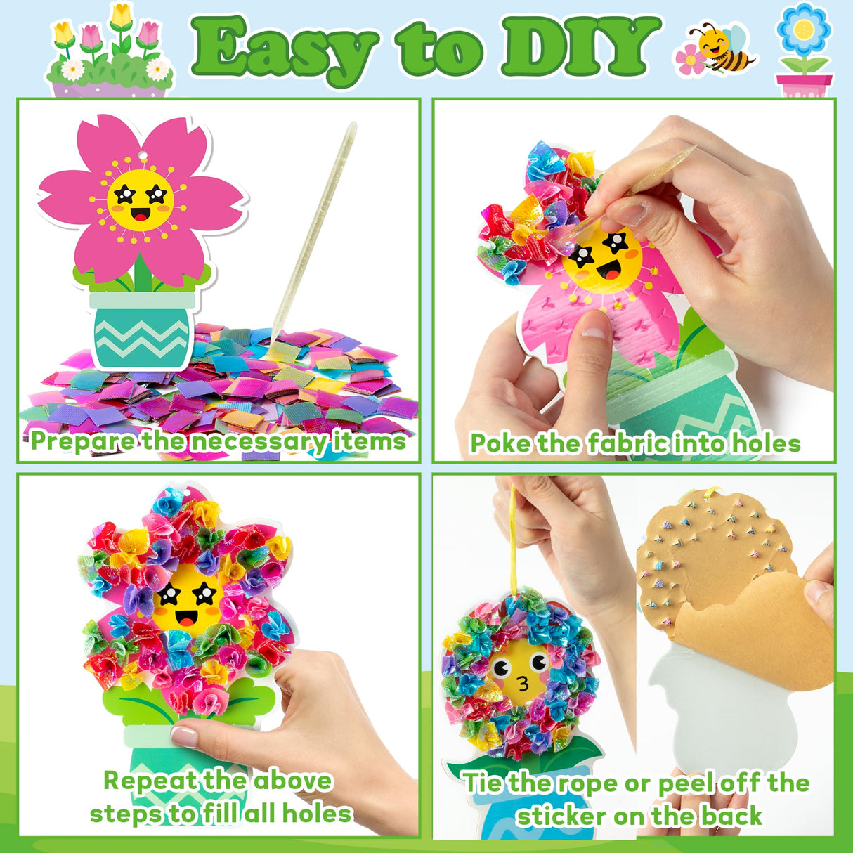 3sscha 12 Packs Spring Flower Poking Craft Kit - Mother's Day Creative DIY Foam Flower Pot Poke Fabric Art Set Make Your Own Card Party Decoration Gift School Classroom Rewards Activity Supplies 3sscha
