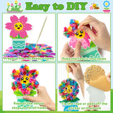 3sscha 12 Packs Spring Flower Poking Craft Kit - Mother's Day Creative DIY Foam Flower Pot Poke Fabric Art Set Make Your Own Card Party Decoration Gift School Classroom Rewards Activity Supplies 3sscha