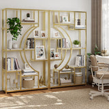 Modern Book Shelf, White and Gold Bookshelf, 70.8 Inch Tall Etagere Bookcase, Set of 2 Geometric Display Shelves for Living Room, Bookcases/Bookshelf with Metal Frame for Home Office HolliWill