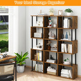 IBUYKE 6-Tier Tall Bookshelf,S-Shaped Geometric Bookcase, Wood Display Shelves with Storage,Industrial Bookshelf for Living Room Bedroom, Home Office, Rustic Brown WBC016H IBUYKE